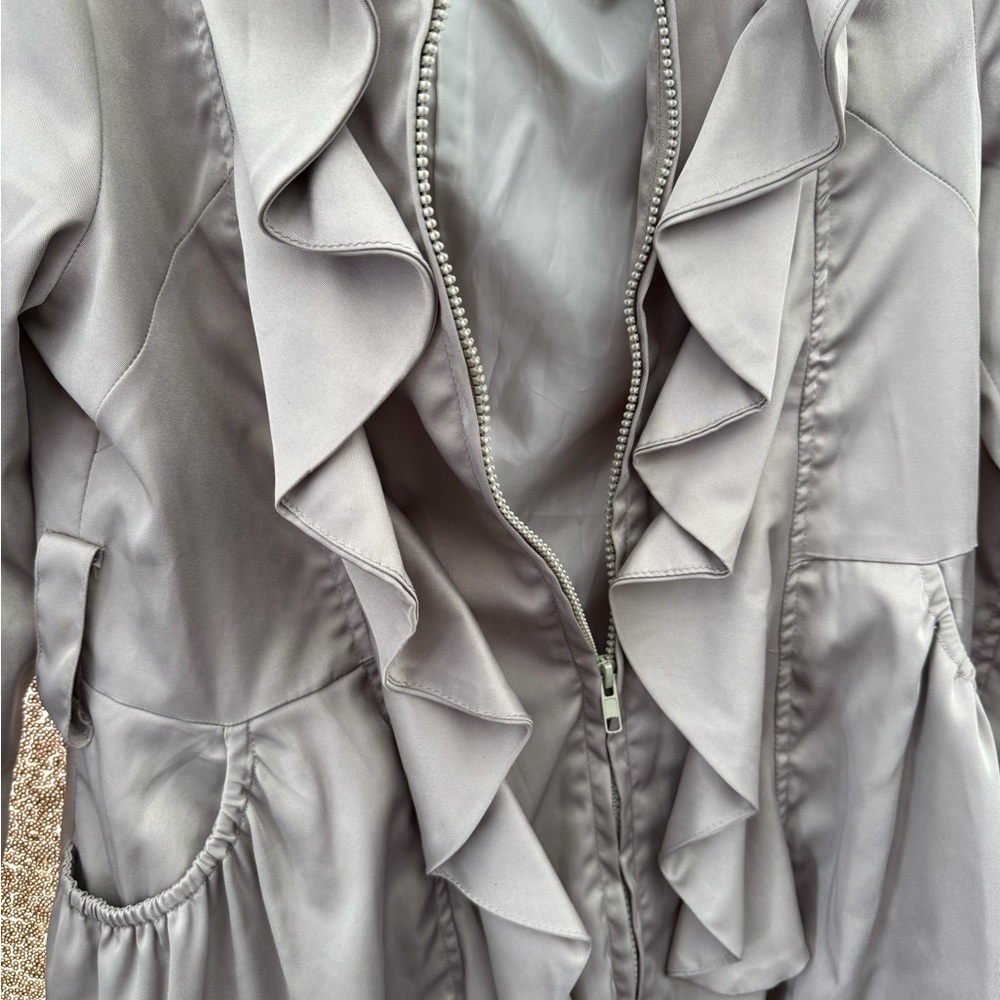 Ruby Rose Gray Ruffled Trench Coat - Picture 4 of 7